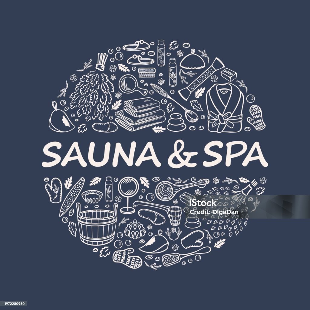 Vector Suna Suna And Spa Sketch Grayblue Circle Vector Stock Illustration ...