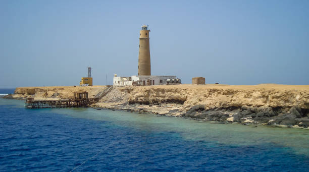 lighthouse of big brother, brother islands, red sea, egypt - big brother stock-fotos und bilder