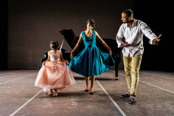 Actors rehearsing to performance at stage theater