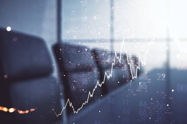 istock Double exposure of abstract creative financial chart hologram and world map on a modern meeting room background, research and strategy concept 1972331018