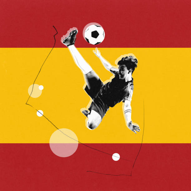 istock Dynamic image of young competitive man, soccer playing in motion during game representing team of Spain 1972335480