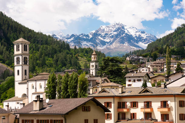 Swiss alpine town with a church