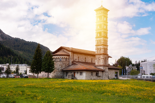 Catholic church in Saint Moritz, Switzerland in summer