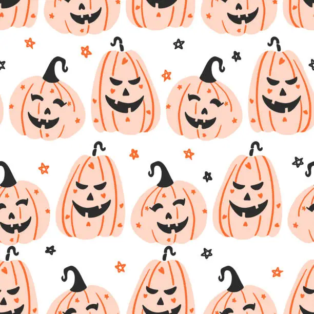Vector illustration of Happy Halloween Jack o Lantern Vector Seamless Pattern