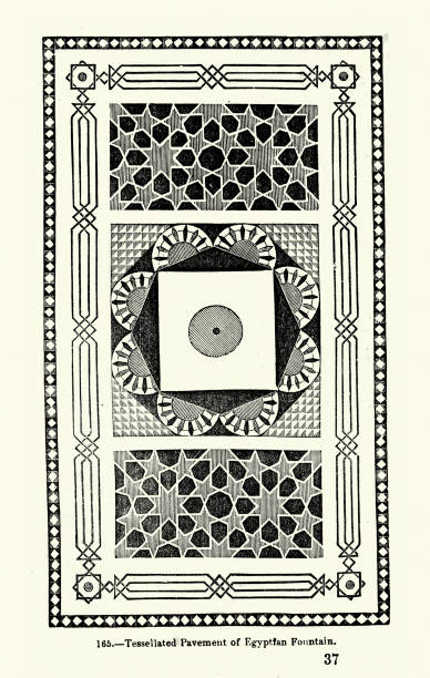 Vintage illustration Mosaic pattern, Tessellated pavement of an Egyptian Fountain, Victorian 19th Century 1850s