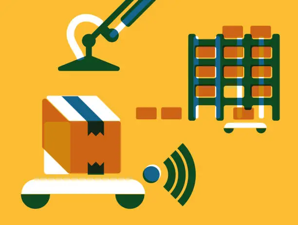 Vector illustration of logistics robotics technology in warehouse vector illustration