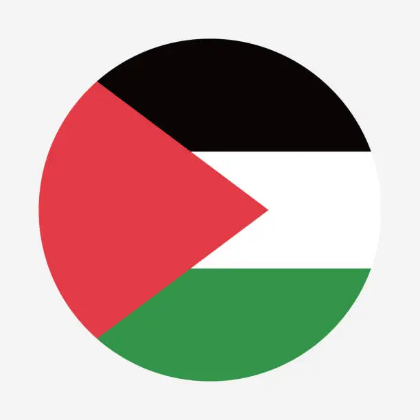 Vector illustration of Palestine flag. Button flag icon. Standard color. Circle icon flag. Computer illustration. Digital illustration. Vector illustration.