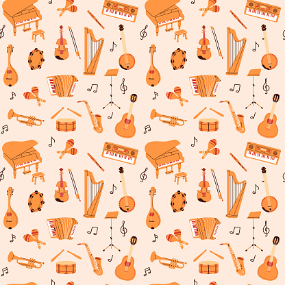 Musical instruments seamless pattern. Vector seamless pattern