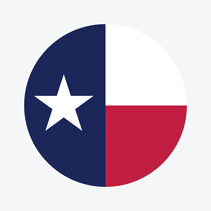 The flag of Texas. Button flag icon. Standard color. Circle icon flag. Computer illustration. Digital illustration. Vector illustration.