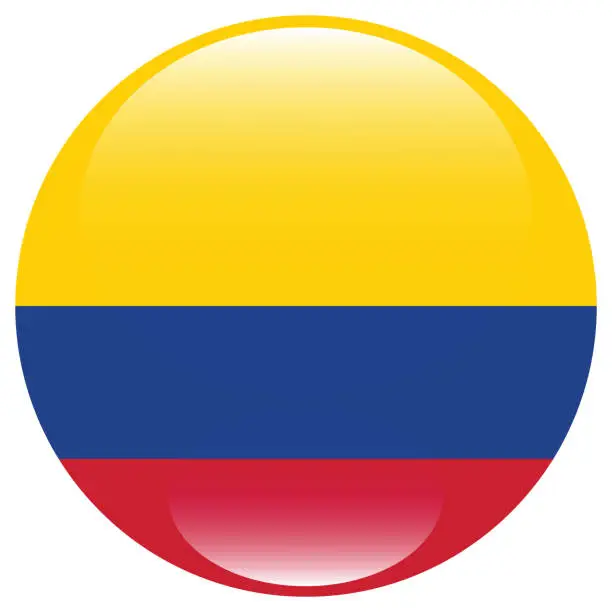 Vector illustration of Colombia flag. Flag icon. Standard color. The round flag. 3d illustration. Computer illustration. Digital illustration. Vector illustration.