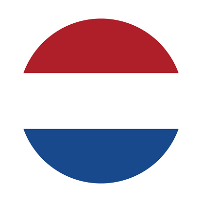 The flag of the Netherlands. Flag icon. Standard color. Round flag. Computer illustration. Digital illustration. Vector illustration.