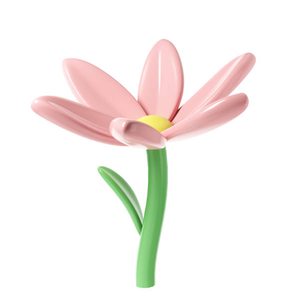 istock 3d Pink spring blossom flower on white background. Including petals, and bud. Graphic cute element design for web, greeting card 1972446573