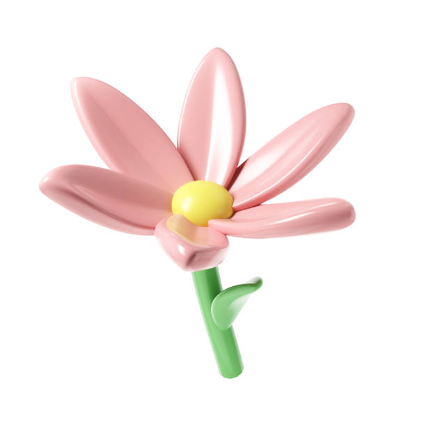 istock 3d Pink spring blossom flower on white background. Including petals, and bud. Graphic cute element design for web, greeting card 1972446583