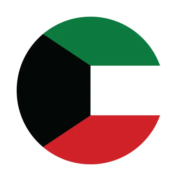 Vector illustration of Kuwait flag. Flag icon. Standard color. Circle icon flag. 3d illustration. Computer illustration. Digital illustration. Vector illustration.