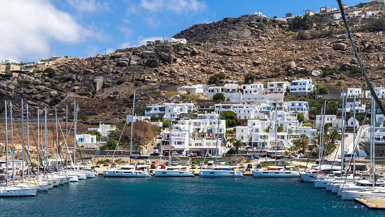 ´Mykonos, Greece - September 12 2023: Mykonos is one of the most popular and most expensive islands in the Cyclades, a group of islands in the Greek South Aegean.