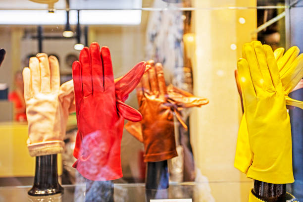 women's multi-colored women's gloves in a store window for accessories