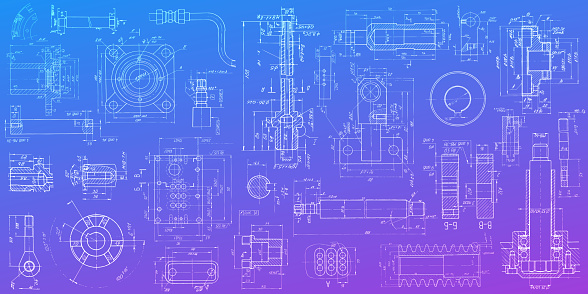 Technical drawing on a gradient background. Engineering.