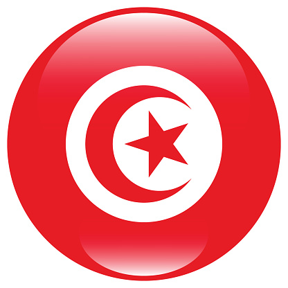 The flag of Tunisia. Flag icon. Standard color. Circle icon flag. 3d illustration. Computer illustration. Digital illustration. Vector illustration.