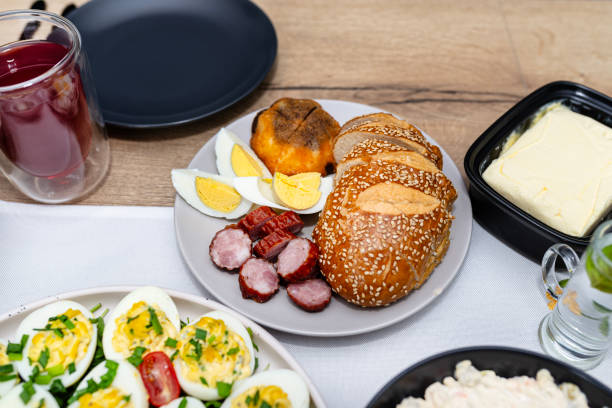istock Traditional dishes from Poland for Easter breakfast, visible bread and butter. 1972507118