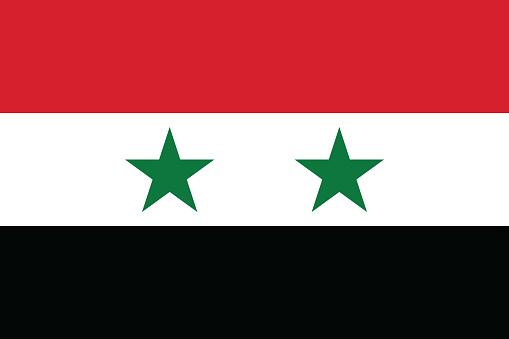 The flag of Syria. Flag icon. Standard color. Standard size. A rectangular flag. Computer illustration. Digital illustration. Vector illustration.