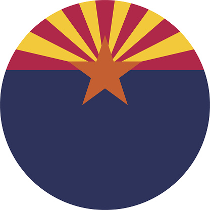 The flag of Arizona. Button flag icon. Standard color. Circle icon flag. Computer illustration. Digital illustration. Vector illustration.