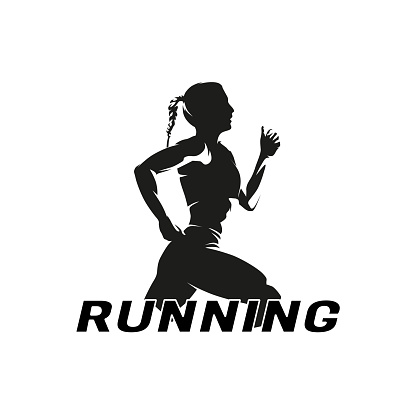 Run logo, running woman, isolated vector silhouette, side view