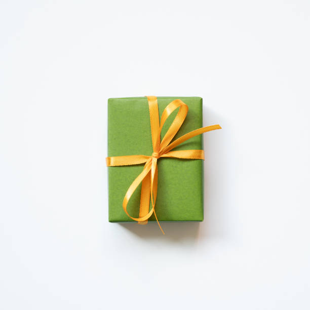 istock Green gift box isolated on white background. top view 1972576205