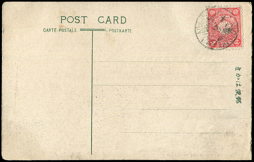 a vintage blank postcard sent from Japanese city Nagasaki in 1900s,  ready for any usage of  historic events background related to mail delievery description.