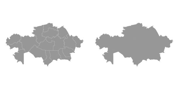 kazakhstan map with administrative divisions. vector illustration. - 카자흐스탄 stock illustrations