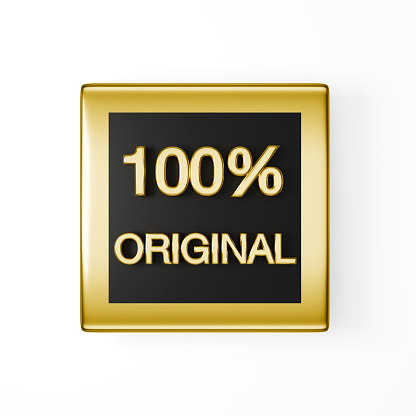 100 Percent Original Glossy Shiny Square icon.Strock Illustration