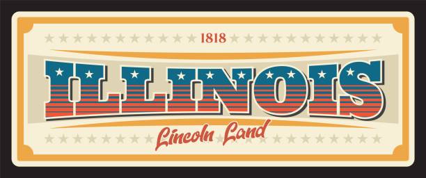 Illinois United States retro travel plate, antique signboard with typography plaque of Springfield. Vector Lincoln land vintage vector banner, signs for tourist destination, tin number