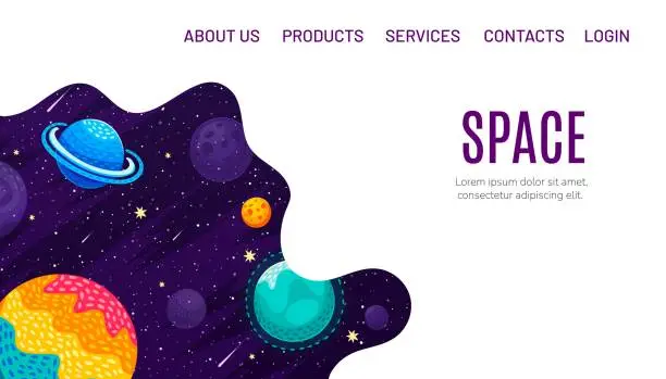 Vector illustration of Galaxy space landing page, cartoon space landscape