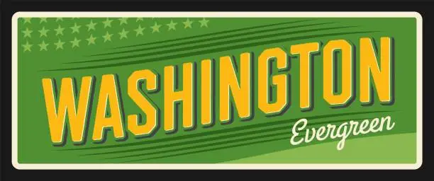 Vector illustration of Washington evergreen USA state sign, travel plate