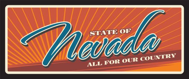 Nevada United States sign, vintage travel plate. Carson City capital, Las Vegas billboard. Vector american state travel and tourism destination, all for our country greeting banner and postcard design