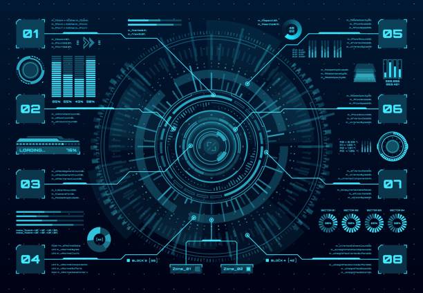 stockillustraties, clipart, cartoons en iconen met hud data screen, digital dashboard interface panel - hud grafische gebruikersinterface