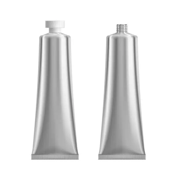 Vector illustration of Realistic aluminium metal tube of cream or glue