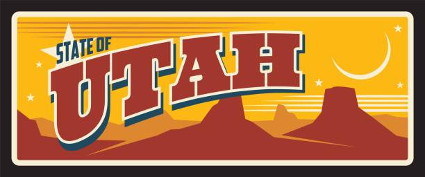 Utah state travel plate, USA travel souvenir of US Utah, Salt Lake City capital. Vector tourist destination, America region retro sign, old plaque with grand canyon, vintage typography