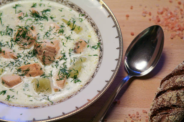 istock Finnish Salmon Soup (Lohikeitto). Norwegian creamy salmon soup 1972674068