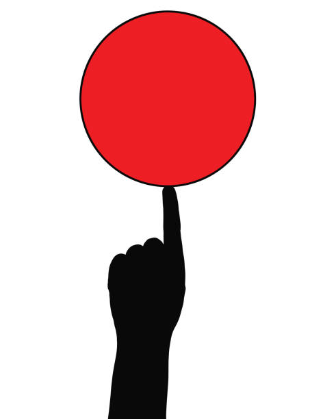 ilustrações de stock, clip art, desenhos animados e ícones de balancing act: man holds red frame on the tip of his finger - directly above white background close up vertical