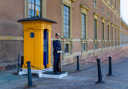 Stockholm, Sweden - July 28, 2023: The Royal Guards Ceremony at the Royal Palace of Stockholm