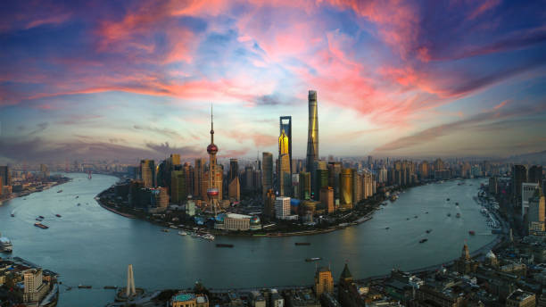 shanghai urban skyline and the bund, china - shanghai tower ストックフォトと画像