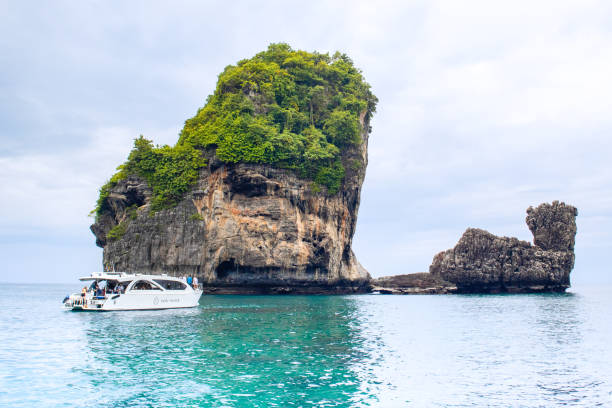 Cruise boats and yachts near Phi Phi islands, Thailand stock photo