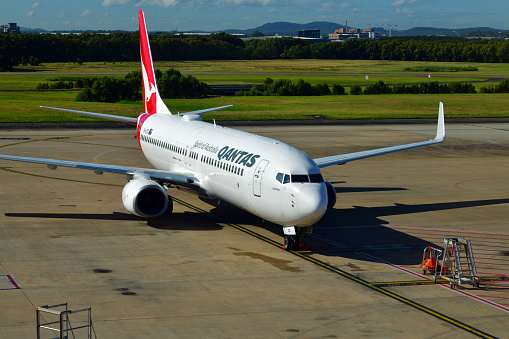 Brisbane, Queensland, Australia: Qantas Boeing 737-838(WL) NG (registration VH-XZO, MSN 44576, named Leichhardt after Friedrich Leichhardt and the Sydney suburb) on the apron - Brisbane Airport (BNE).