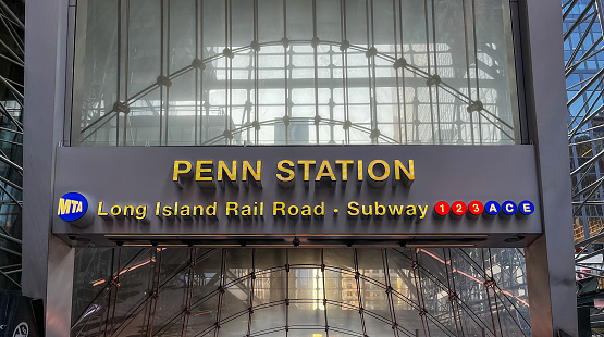 May 18 , 2023 - Chelsea, Manhattan, New York City, NY, USA:  Penn Station Long Island Railroad and subway 1, 2, 3, A, C, E entrance in New York City