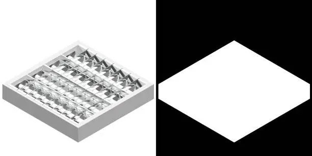 3D rendering illustration of a recessed modular ceiling lamp