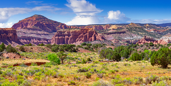 Road through Cliffs and Buttes in Capitol Reef National Park, Utah