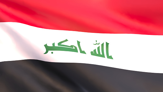 3D render - the national flag of Iraq fluttering in the wind.