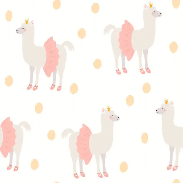 Vector illustration of Cute llamas ballet dancers seamless pattern