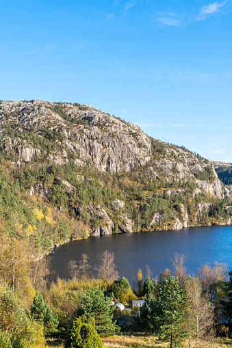 View of the Revsvatnet lake and the preikestolen basecamp