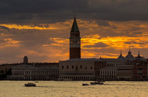 Venice - sunset view of St. Marks campanile and square
